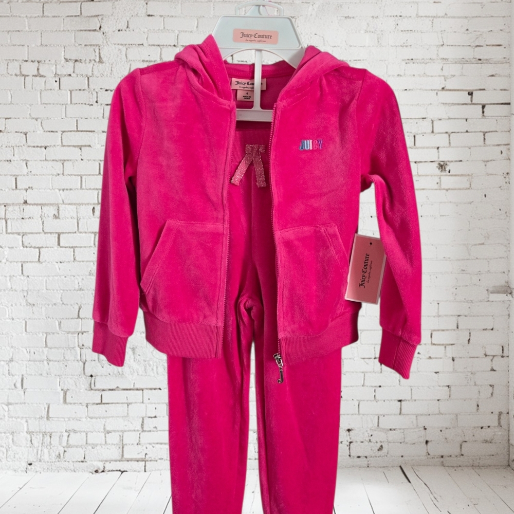 Juicy Couture Hot Pink Velour Hoodie and Pants Set Girls Size 4